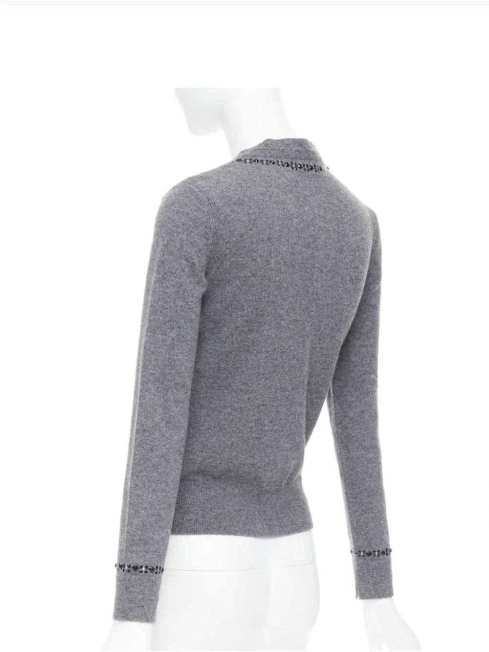 Marc Jacobs Grey Beaded Trim Button Cardigan Sz M Crew Neck Sweater